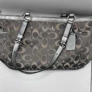 ! Coach Signature Gray/Silver Double Handle Satchel Bag !